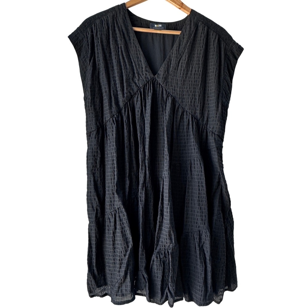 Anthropologie Maeve Juliet Black Tiered Mini Dress Small Textured Tiered Boho